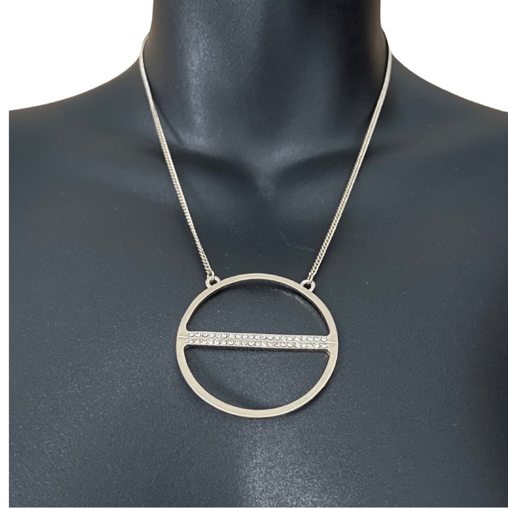 GOLD NECKLACE - CIRCLE AND BAR WITH CRYSTALS